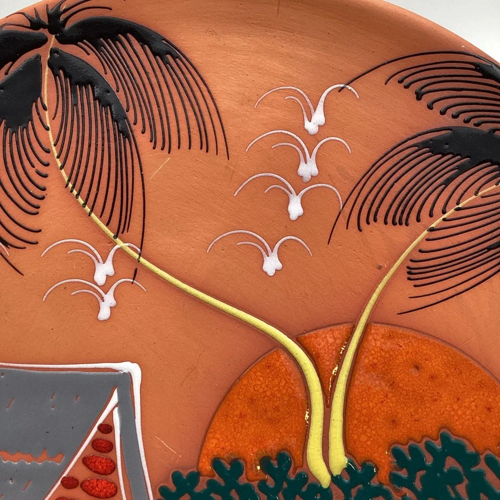 Tropical Wall Art‎ Plate Palm Tree Sunset Decor